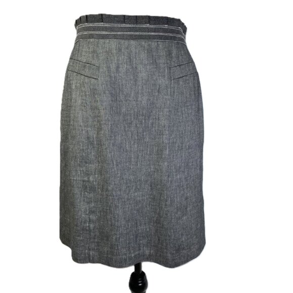Nanette Lepore Linen Blend Pencil Skirt Gray Knee Length Ruffle Waist Size 8 - Picture 4 of 16